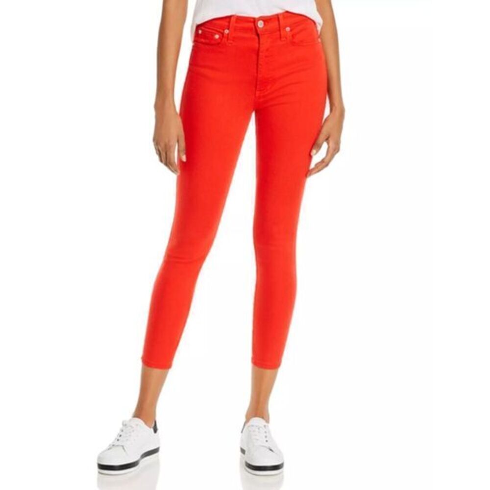 NEW Alice + Olivia Mid-Rise Skinny Leg Jeans, Red, Size 25‎